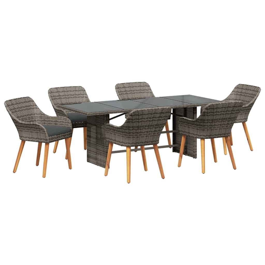 Garten Essgruppe 7 stk. Grau Poly-Rattan