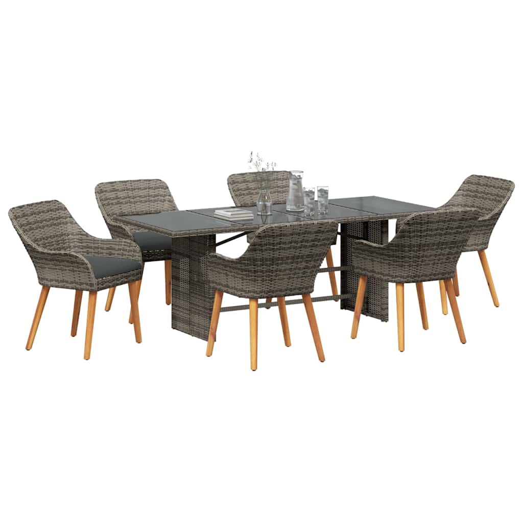 Garten Essgruppe 7 stk. Grau Poly-Rattan
