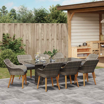 Garten Essgruppe 9 stk. Grau Poly-Rattan