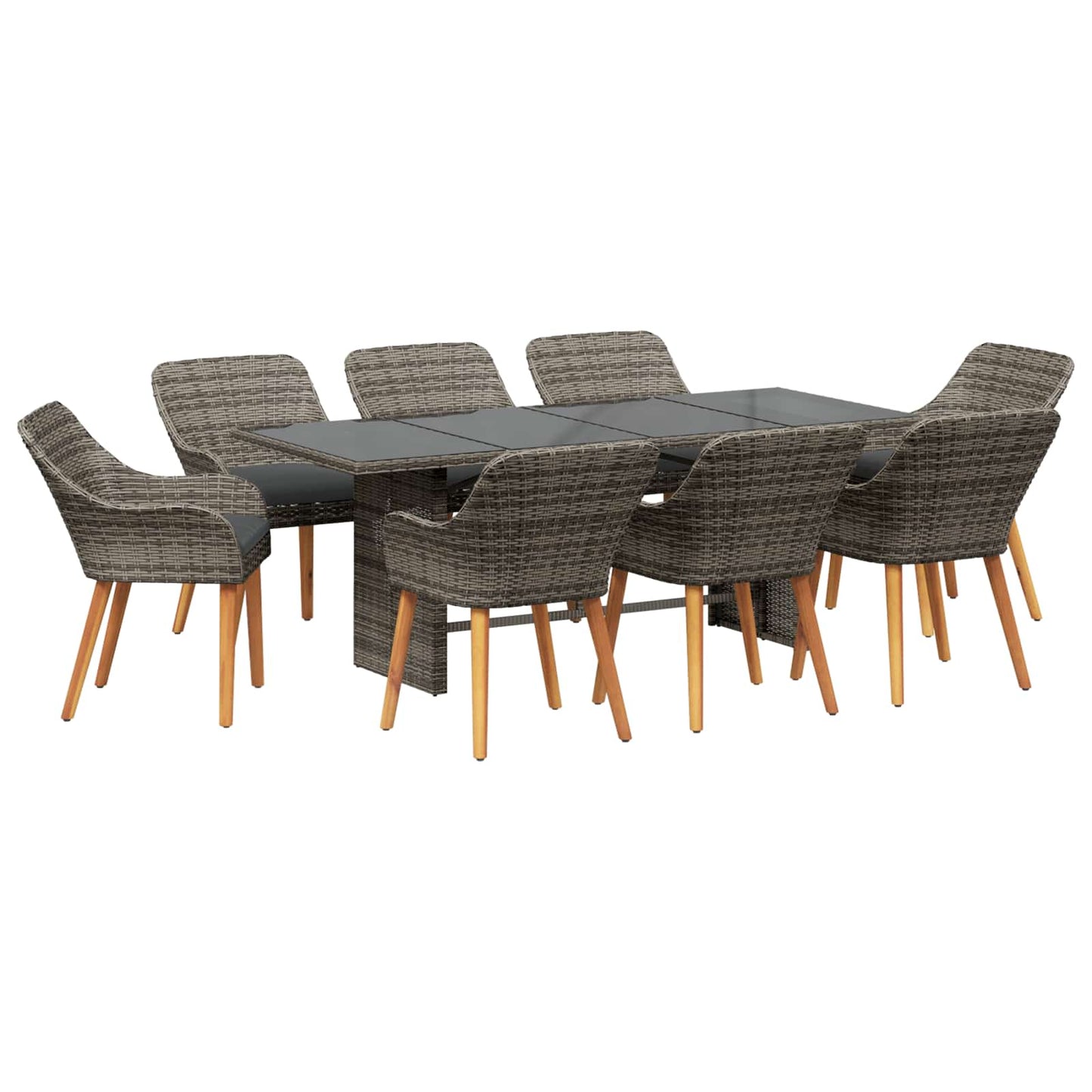 Garten Essgruppe mit Kissen 9 pcs Grau Poly-Rattan