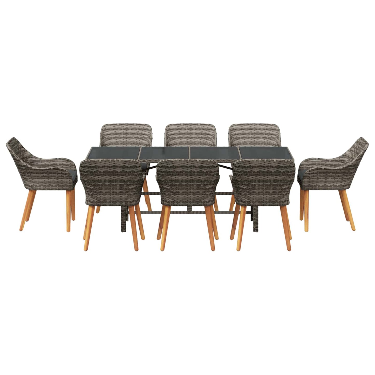 Garten Essgruppe mit Kissen 9 pcs Grau Poly-Rattan