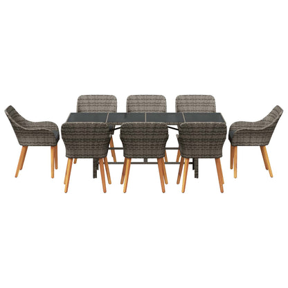 Garten Essgruppe 9 stk. Grau Poly-Rattan