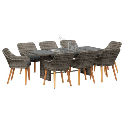 Garten Essgruppe 9 stk. Grau Poly-Rattan