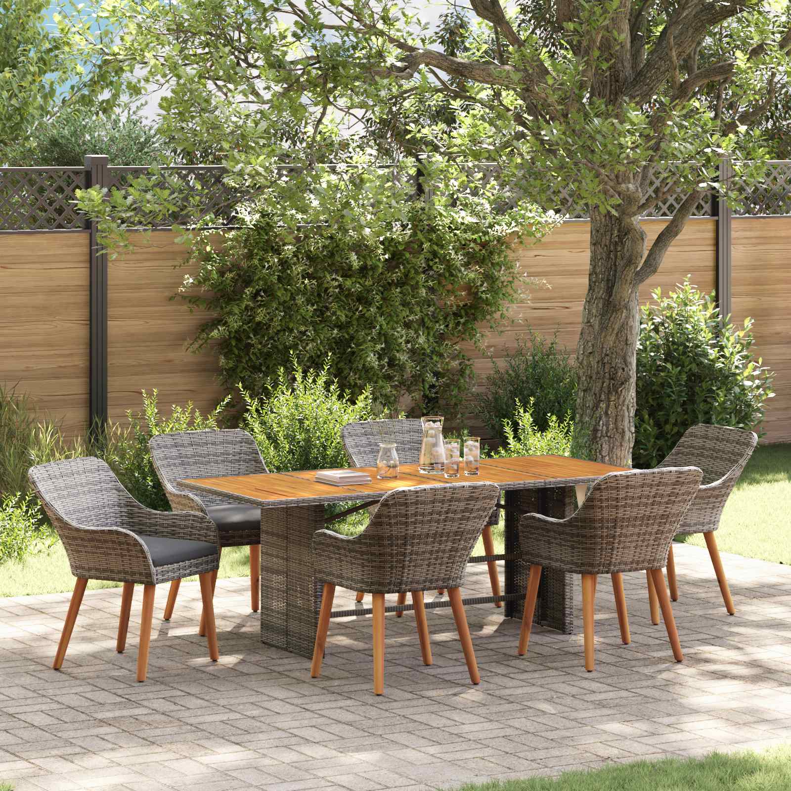 Garten Essgruppe 7 stk. Grau Poly-Rattan