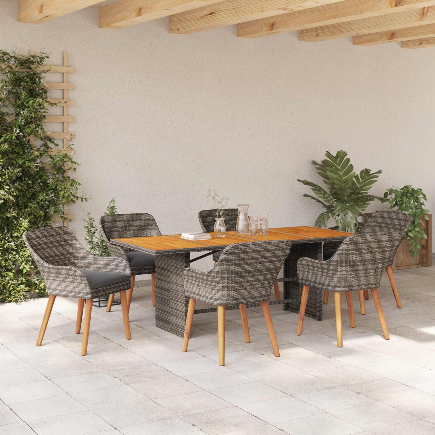 Garten Essgruppe 7 stk. Grau Poly-Rattan