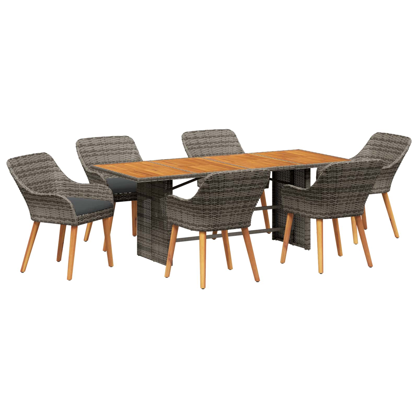 Garten Essgruppe 7 stk. Grau Poly-Rattan