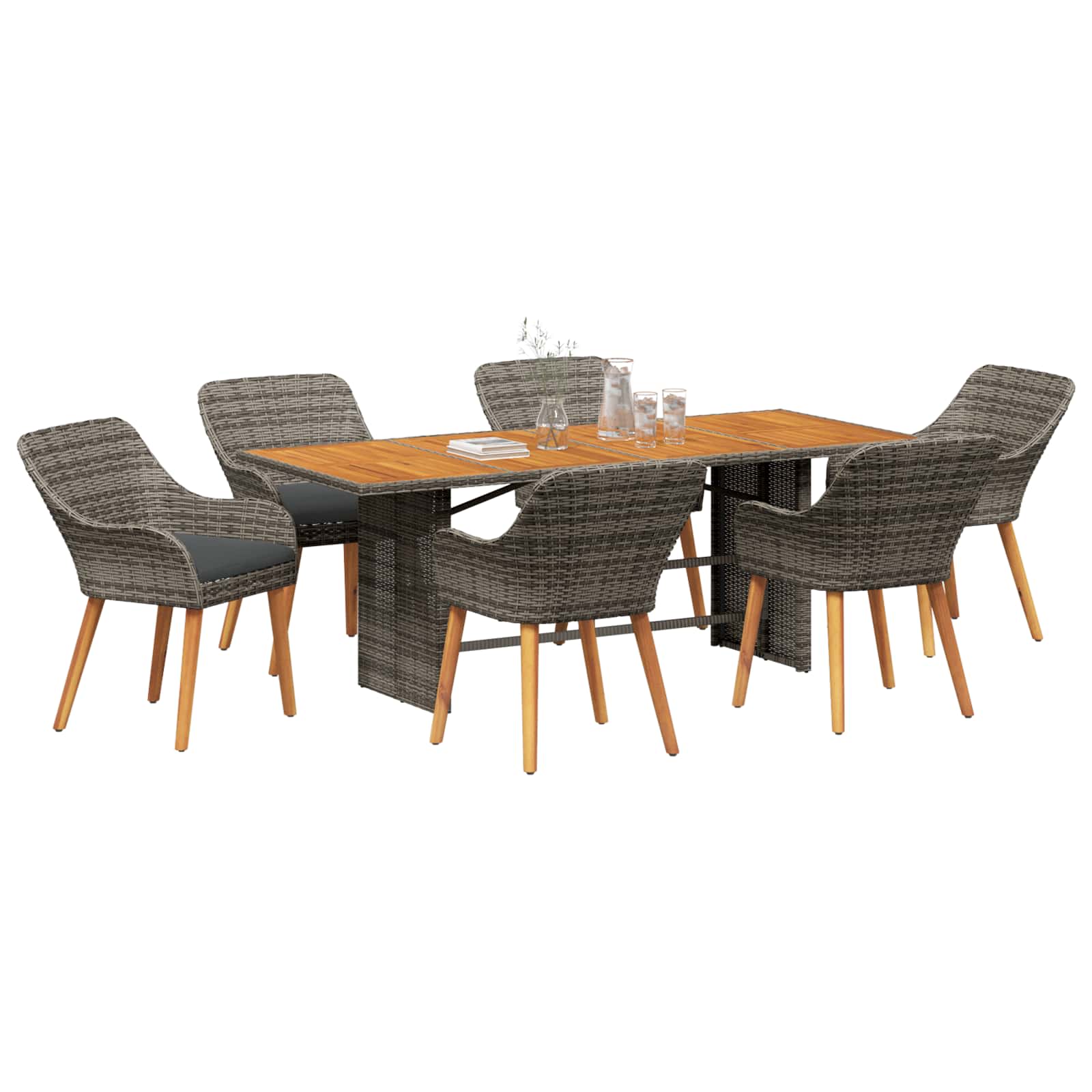 Garten Essgruppe 7 stk. Grau Poly-Rattan