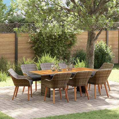 Garten Essgruppe 9 stk. Grau Poly-Rattan