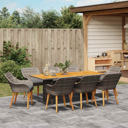 Garten Essgruppe 9 stk. Grau Poly-Rattan