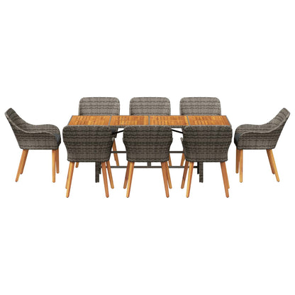 Garten Essgruppe 9 stk. Grau Poly-Rattan