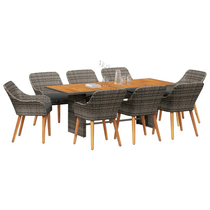 Garten Essgruppe 9 stk. Grau Poly-Rattan