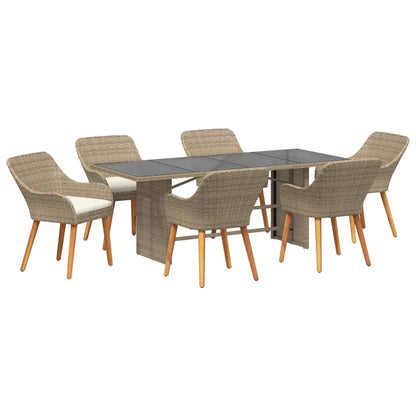 Garten Essgruppe 7 stk. Beige Poly-Rattan