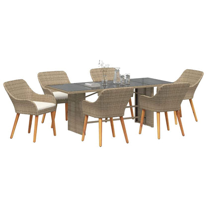 Garten Essgruppe 7 stk. Beige Poly-Rattan