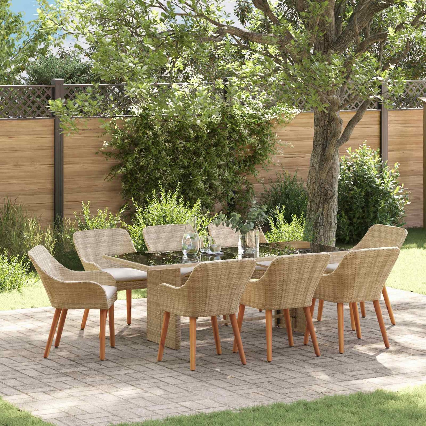 Garten Essgruppe 9 stk. Beige Poly-Rattan