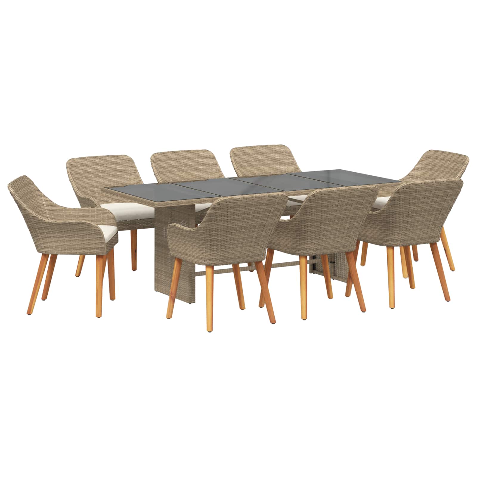 Garten Essgruppe 9 stk. Beige Poly-Rattan