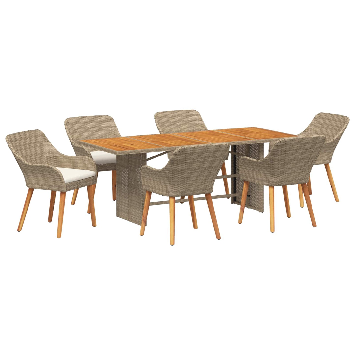 Garten Essgruppe 7 Stk. Beige Poly-Rattan