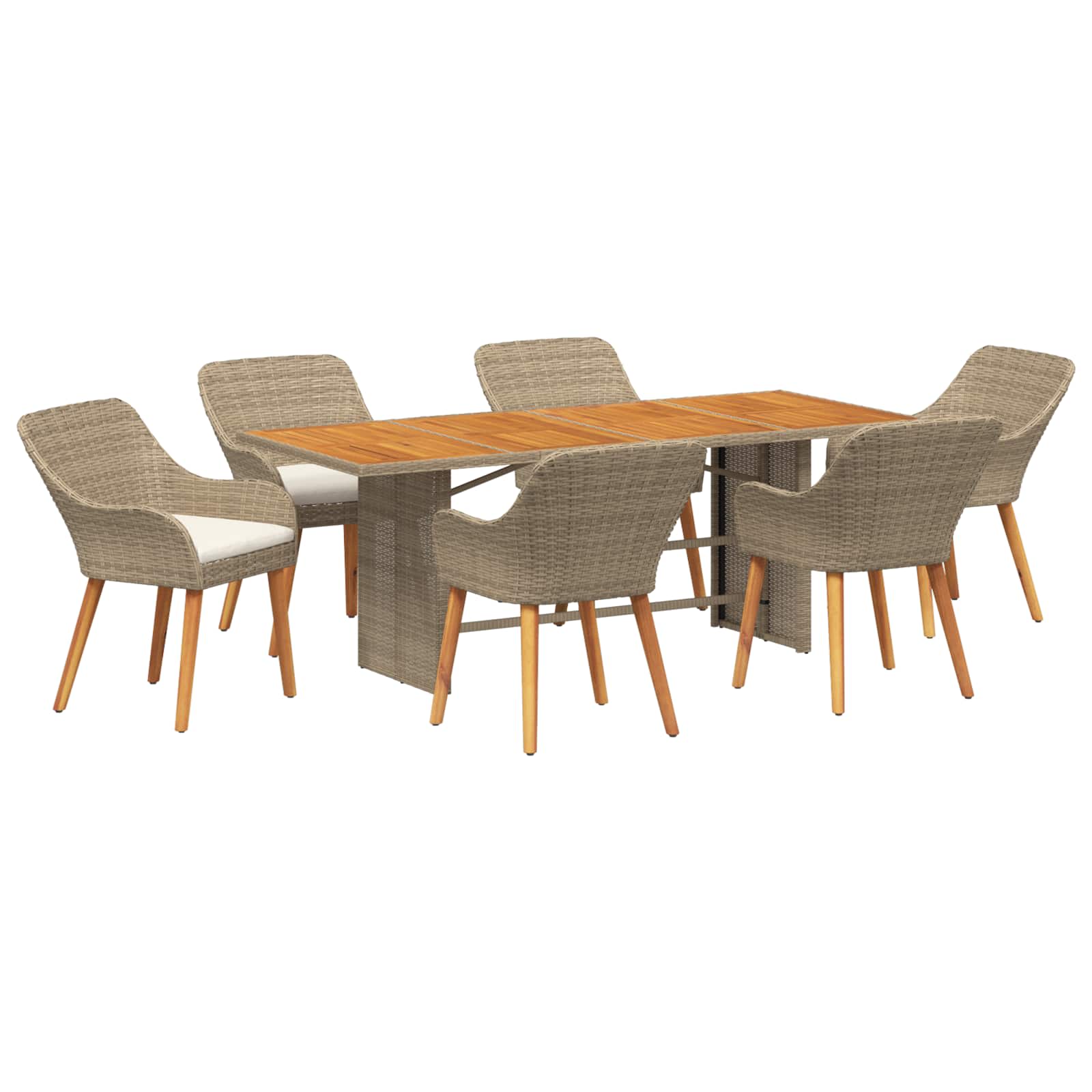 Garten Essgruppe 7 Stk. Beige Poly-Rattan
