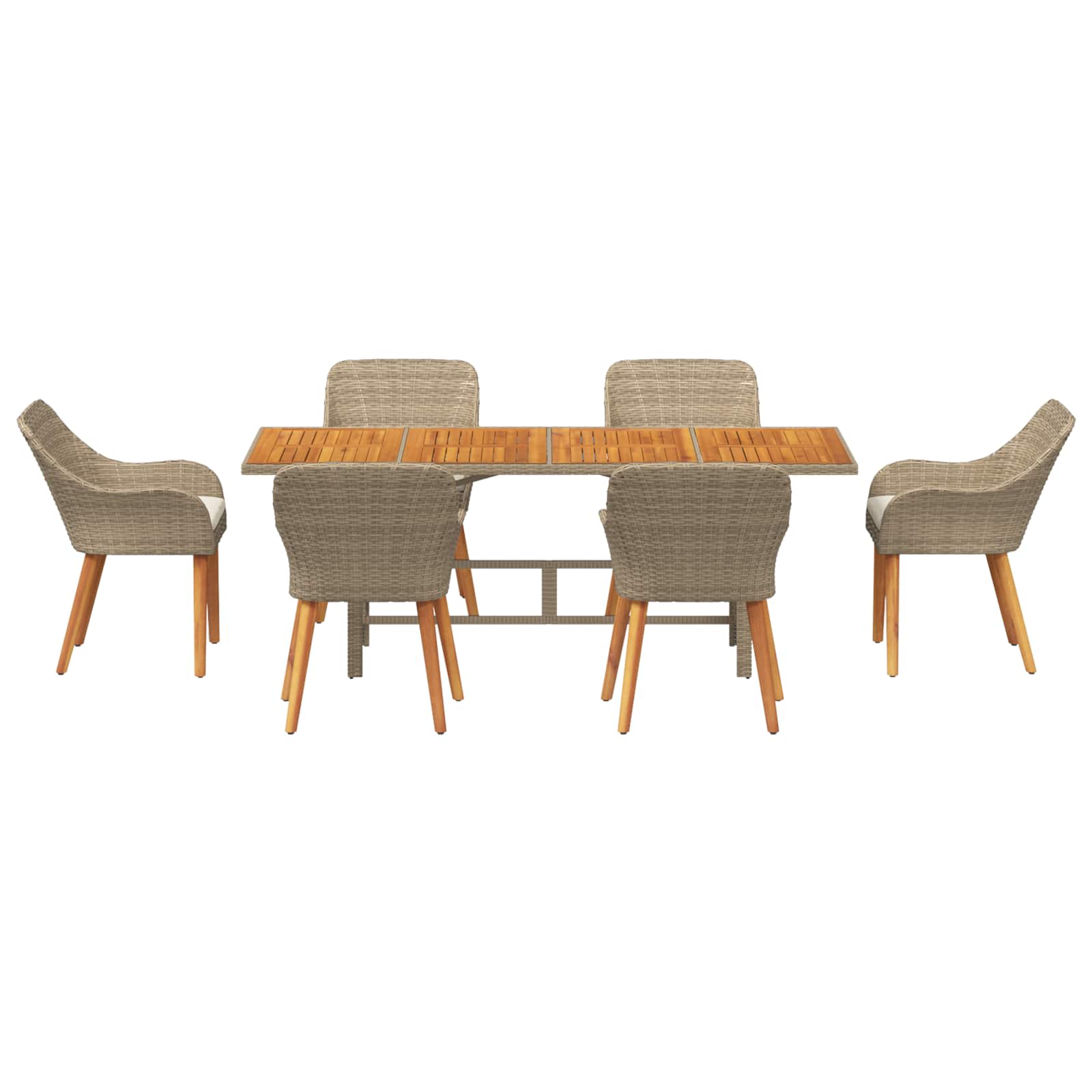 Garten Essgruppe 7 Stk. Beige Poly-Rattan