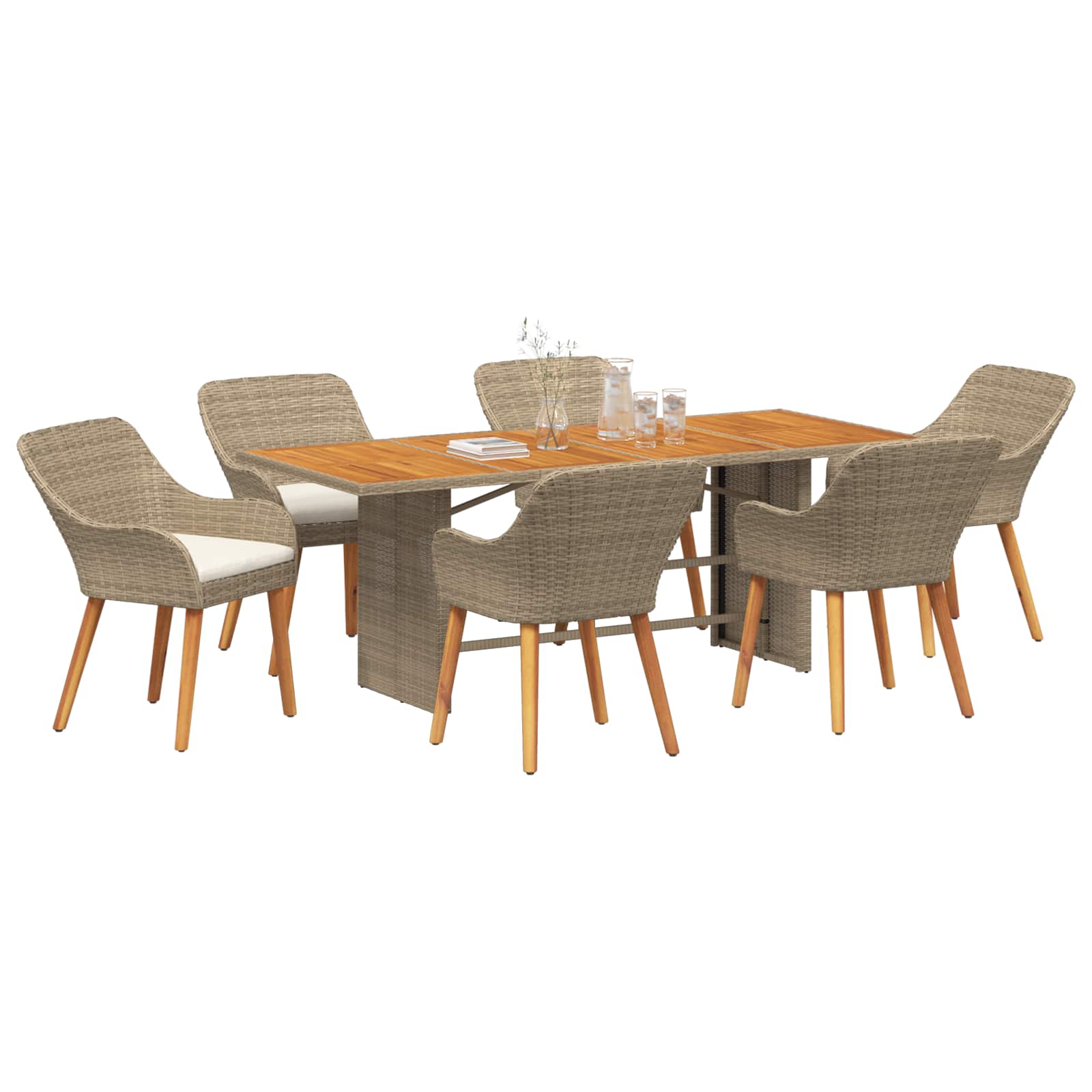 Garten Essgruppe 7 Stk. Beige Poly-Rattan