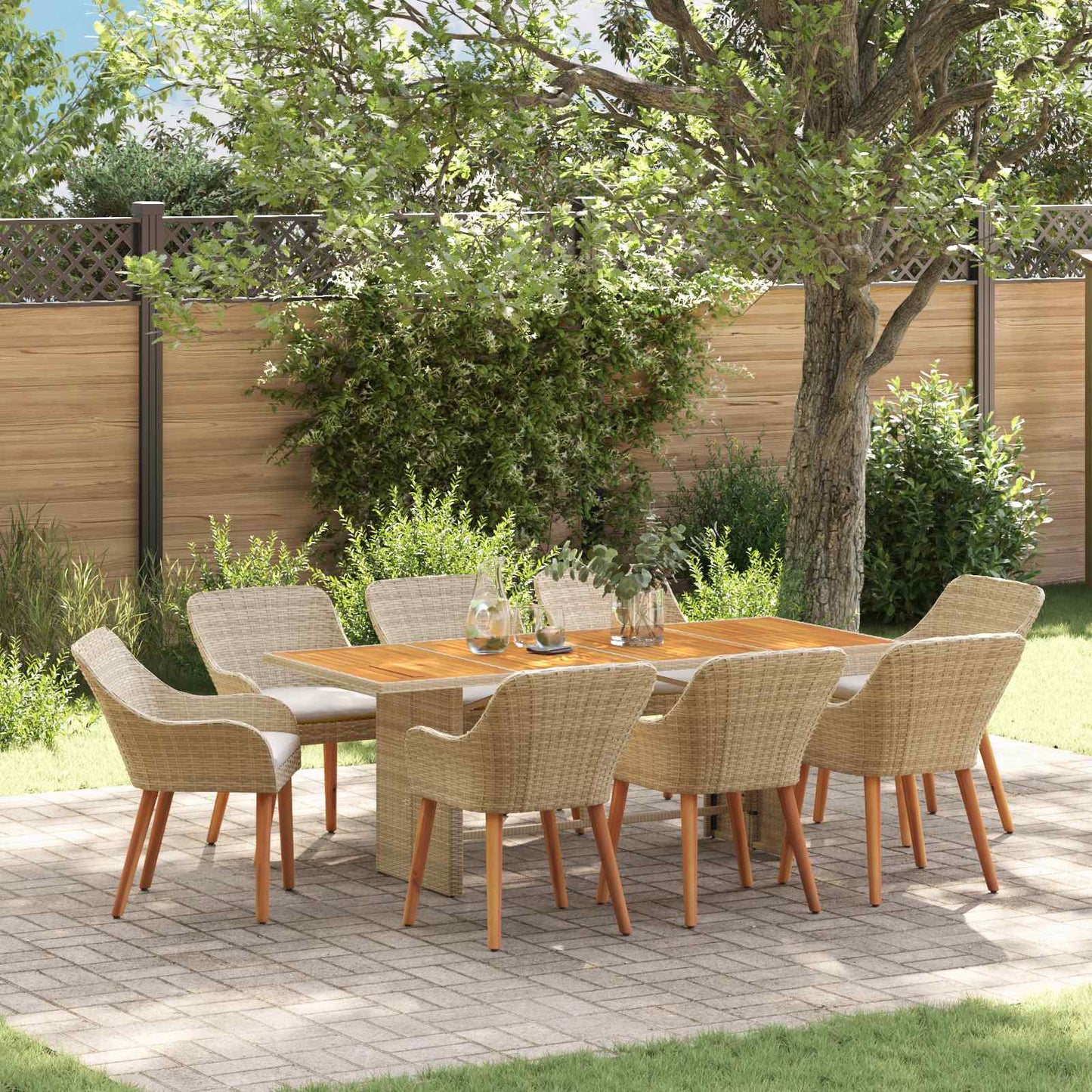Garten Essgruppe 9 stk. Beige Poly-Rattan