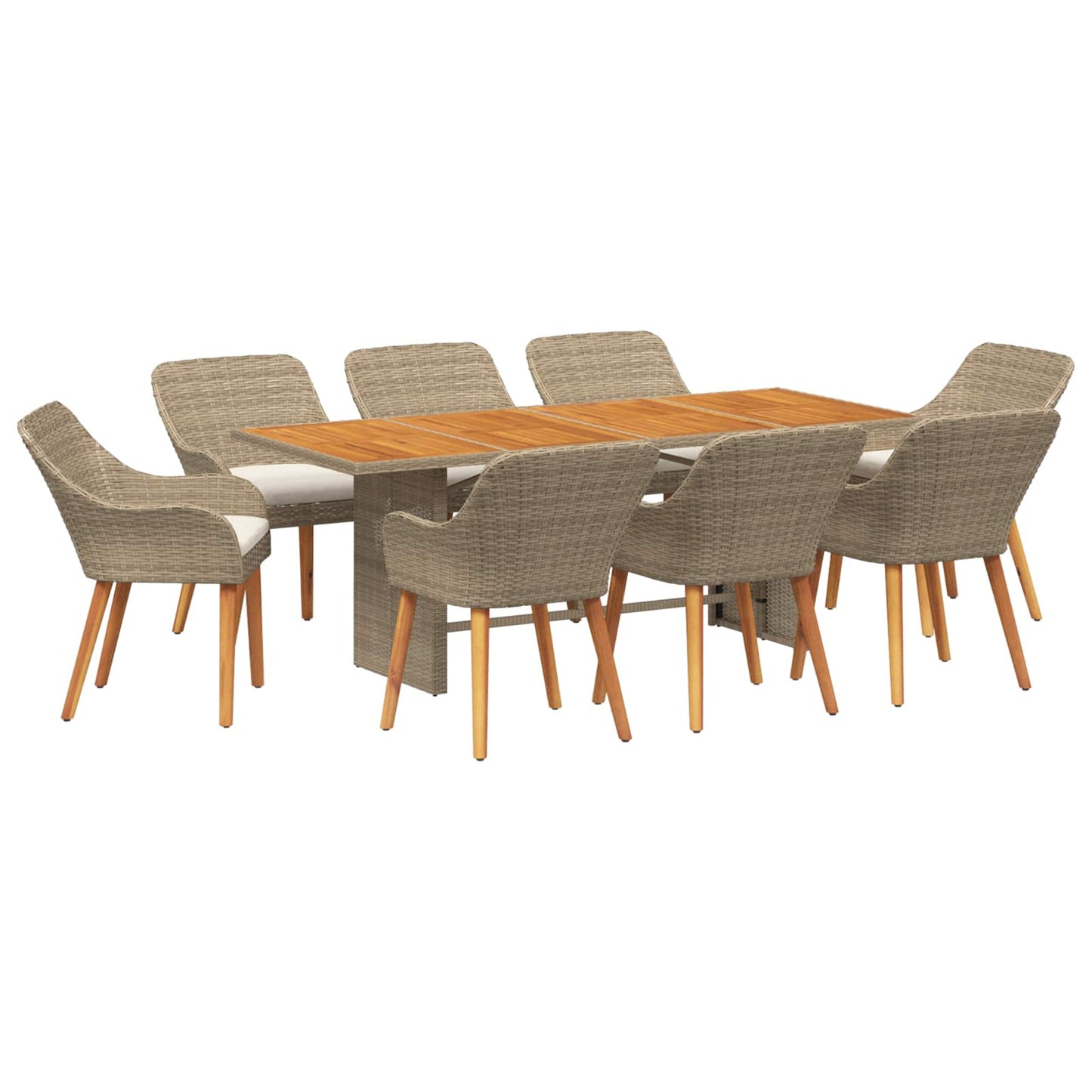 Garten Essgruppe 9 stk. Beige Poly-Rattan