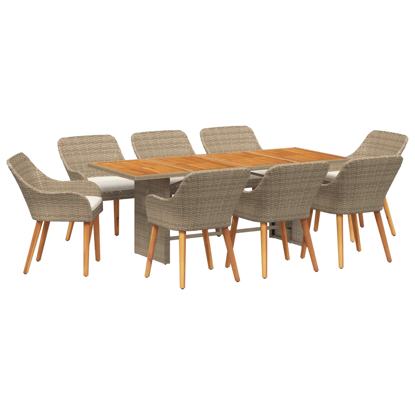 Garten Essgruppe 9 stk. Beige Poly-Rattan