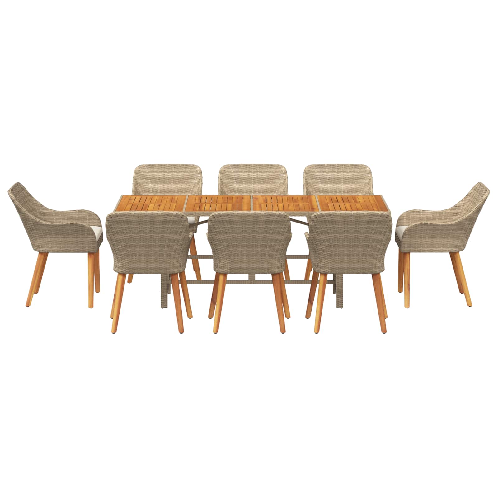 Garten Essgruppe 9 stk. Beige Poly-Rattan