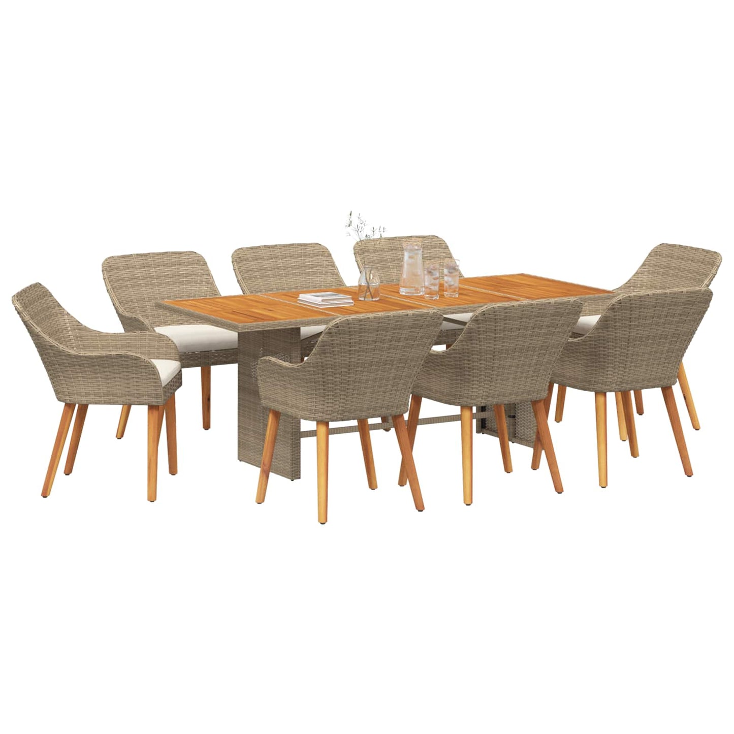Garten Essgruppe 9 stk. Beige Poly-Rattan
