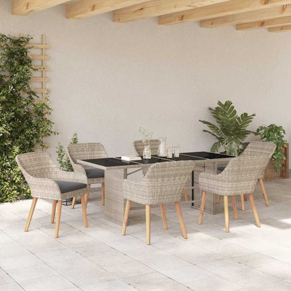Garten Essgruppe 7 stk. Hellgrau Poly-Rattan