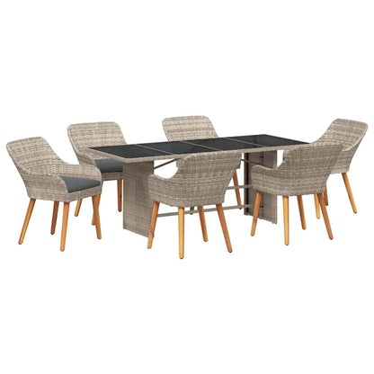 Garten Essgruppe 7 stk. Hellgrau Poly-Rattan