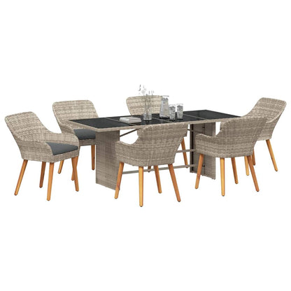 Garten Essgruppe 7 stk. Hellgrau Poly-Rattan