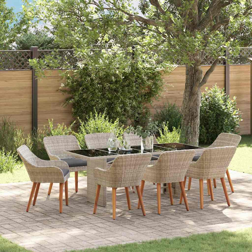 Garten Essgruppe 9 stk. Hellgrau Poly-Rattan