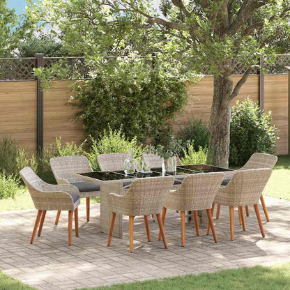 Garten Essgruppe 9 stk. Hellgrau Poly-Rattan