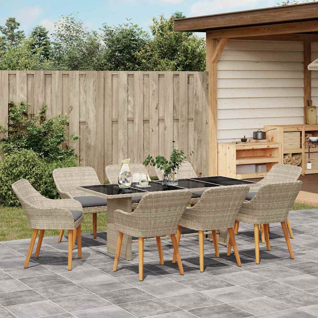 Garten Essgruppe 9 stk. Hellgrau Poly-Rattan