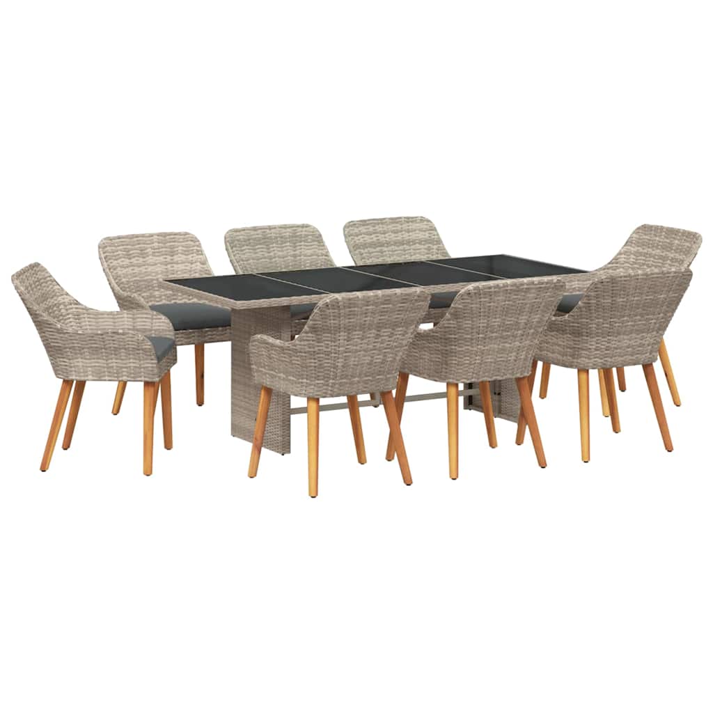 Garten Essgruppe 9 stk. Hellgrau Poly-Rattan