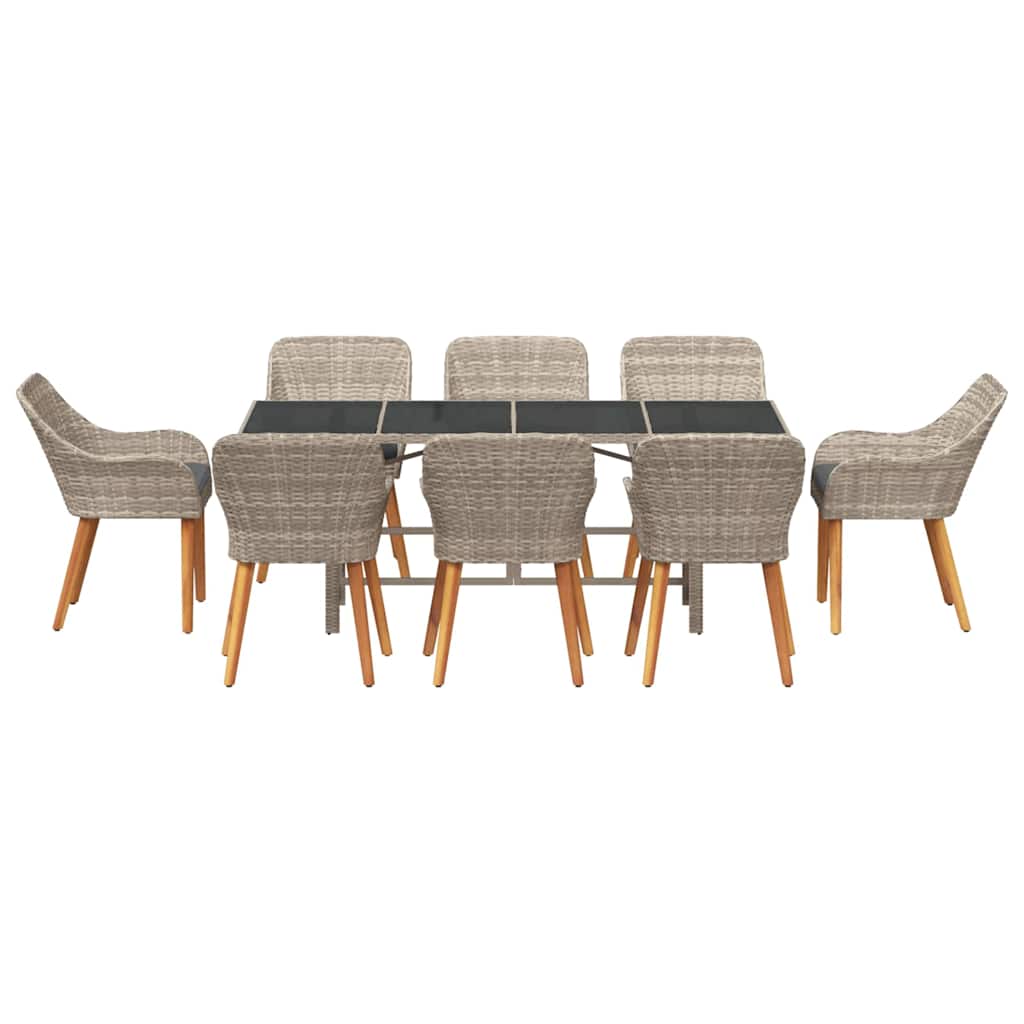 Garten Essgruppe 9 stk. Hellgrau Poly-Rattan