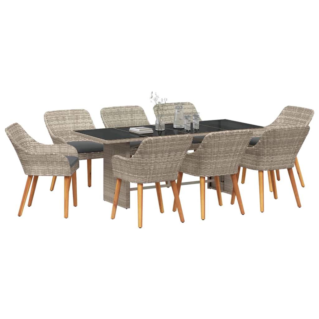 Garten Essgruppe 9 stk. Hellgrau Poly-Rattan