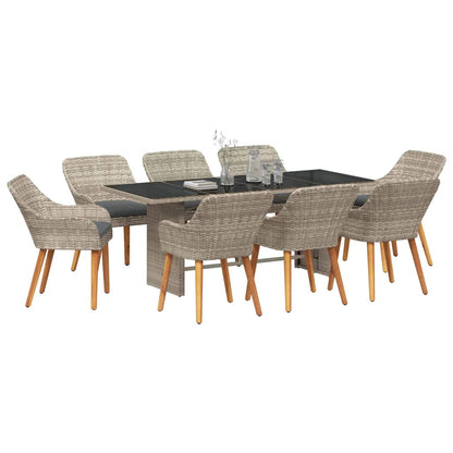 Garten Essgruppe 9 stk. Hellgrau Poly-Rattan