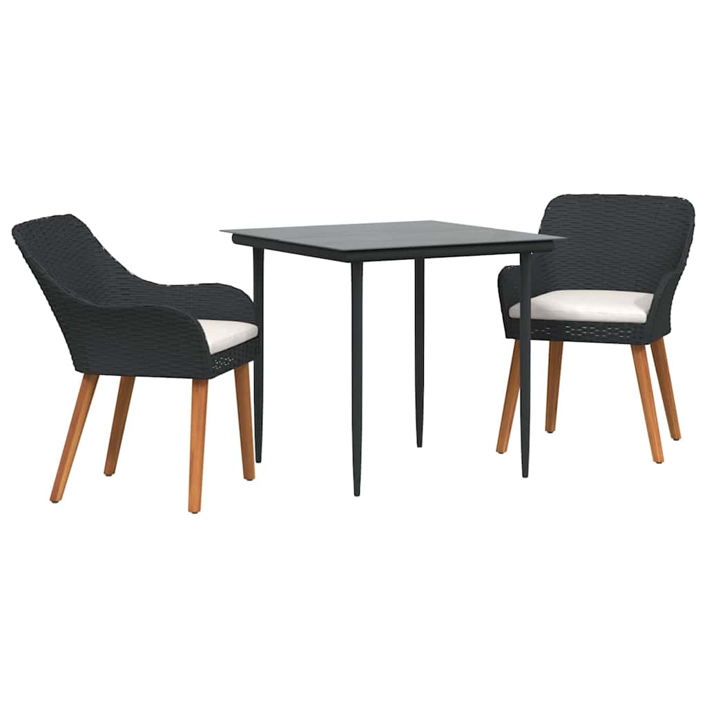 Garten Essgruppe mit Kissen 3 pcs Schwarz Poly-Rattan