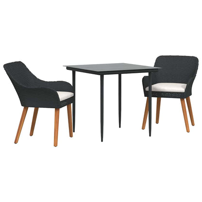 Garten Essgruppe 3 stk. Schwarz Poly-Rattan