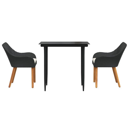 Garten Essgruppe 3 stk. Schwarz Poly-Rattan