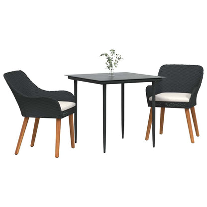 Garten Essgruppe 3 stk. Schwarz Poly-Rattan