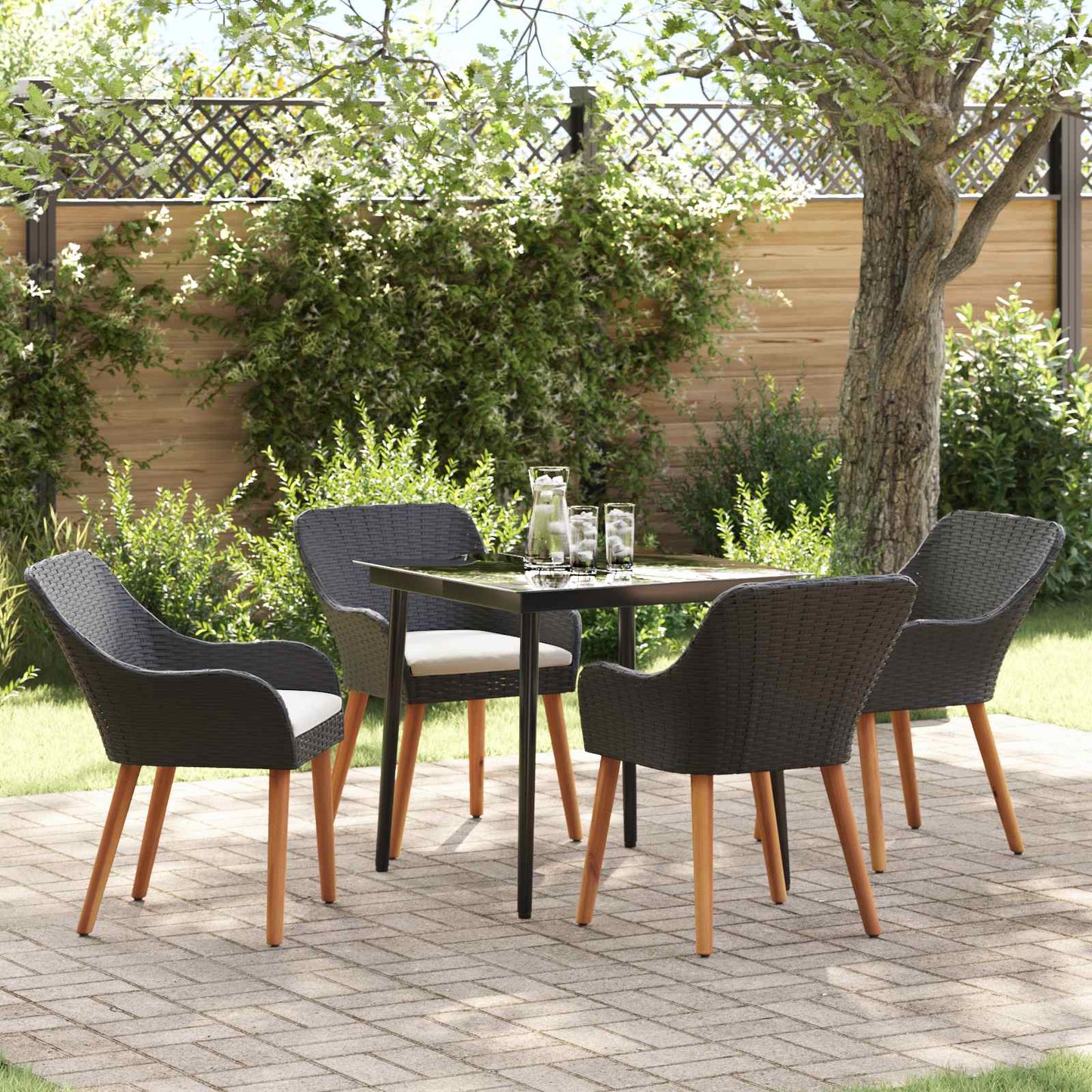 Garten Essgruppe 5 stk. Schwarz Poly-Rattan