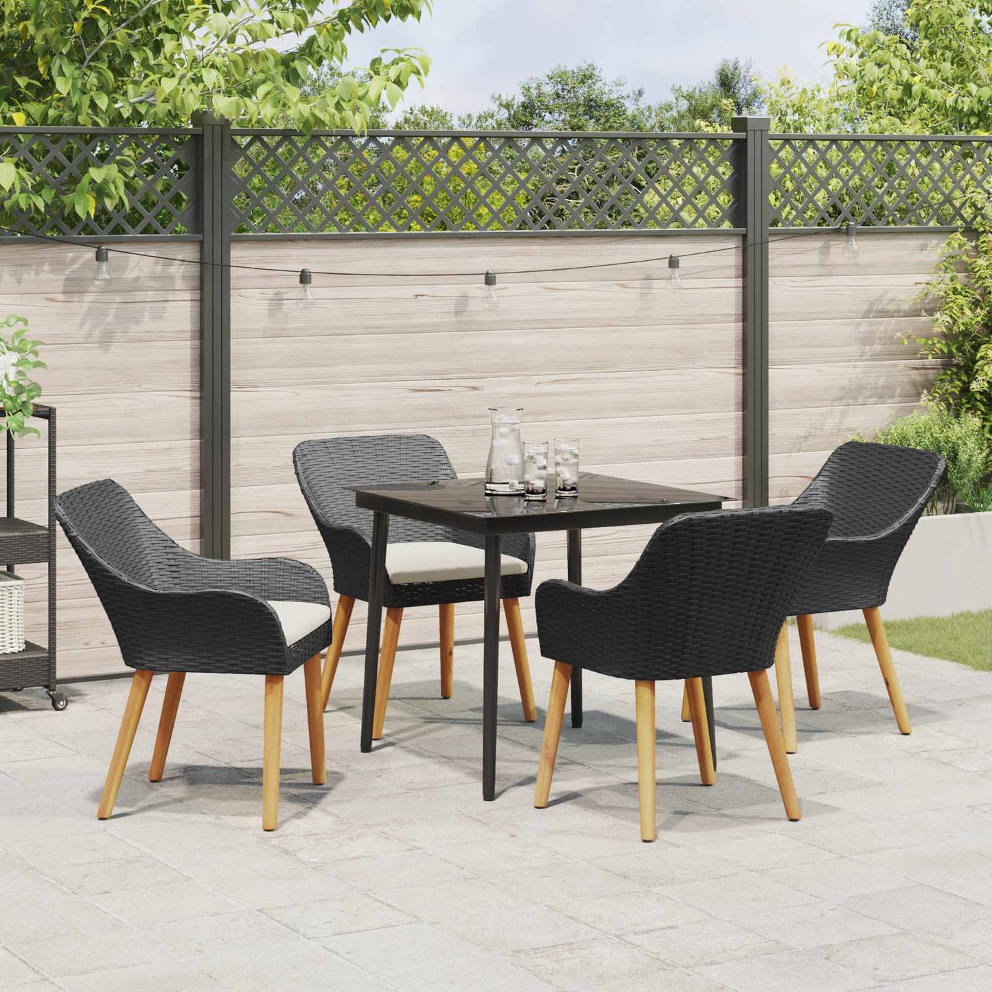 Garten Essgruppe 5 stk. Schwarz Poly-Rattan