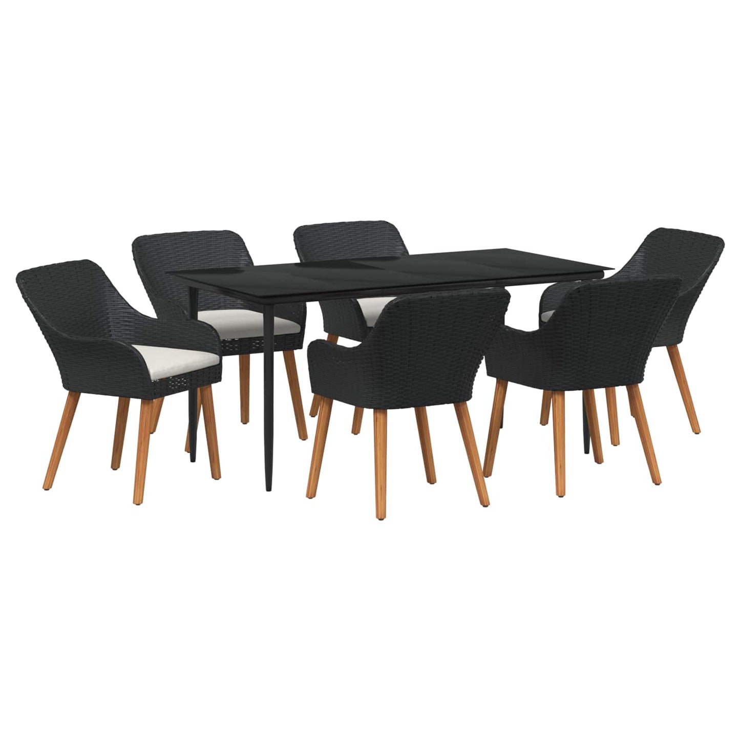 Garten Essgruppe mit Kissen 7 pcs Schwarz Poly-Rattan