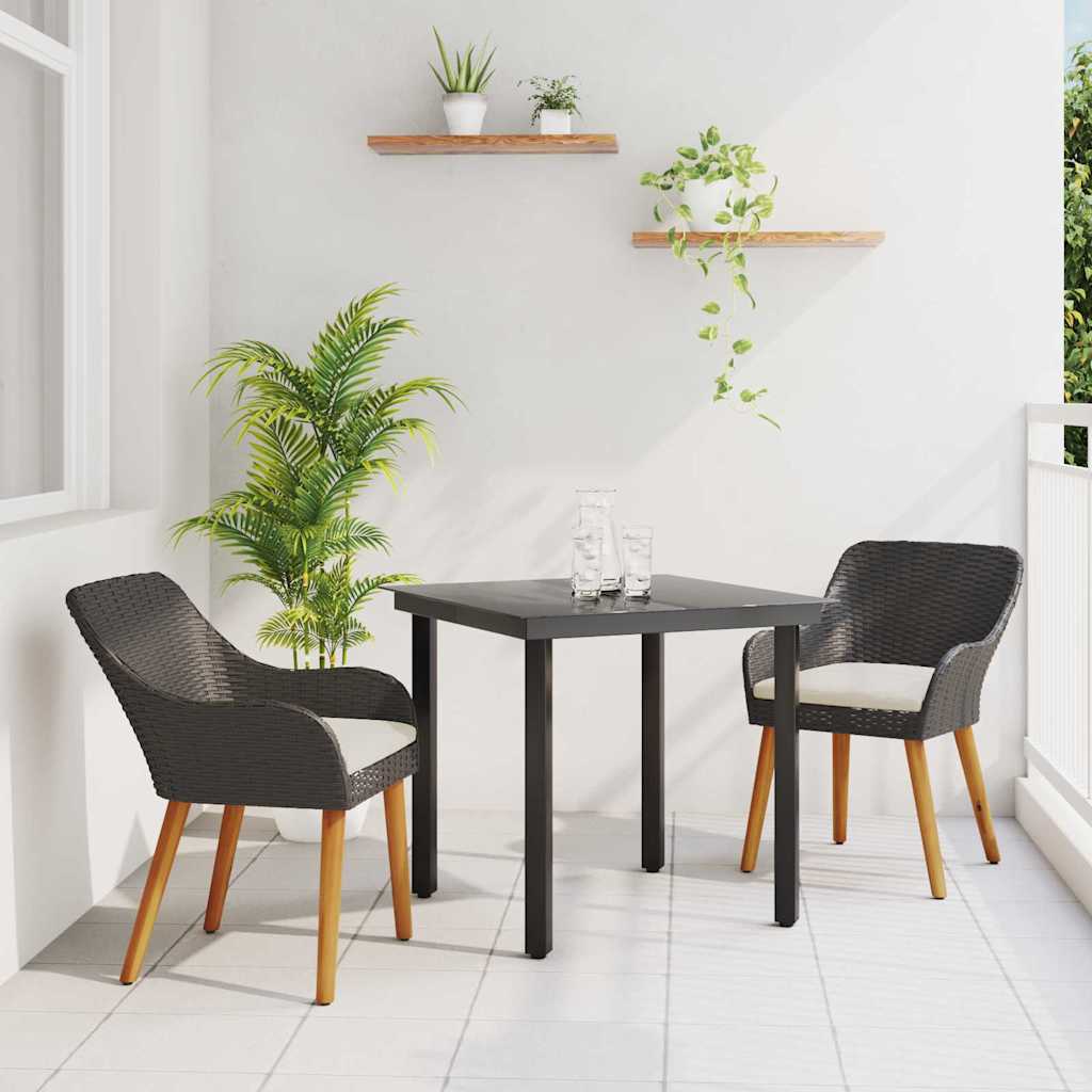 Garten Essgruppe 3 stk. Schwarz Poly-Rattan