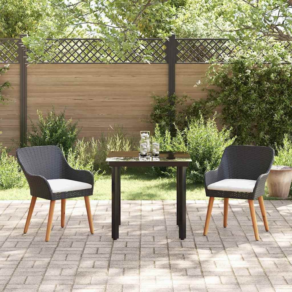 Garten Essgruppe 3 stk. Schwarz Poly-Rattan