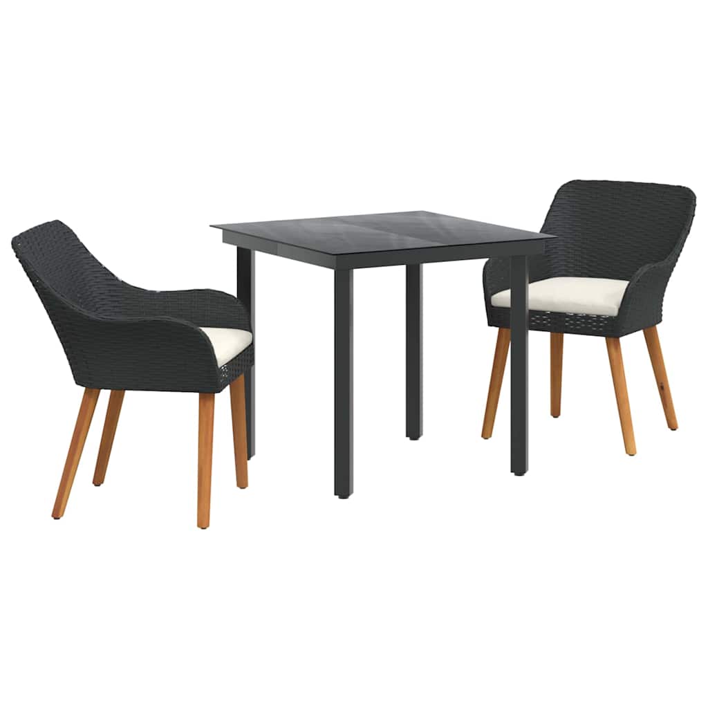 Garten Essgruppe 3 stk. Schwarz Poly-Rattan