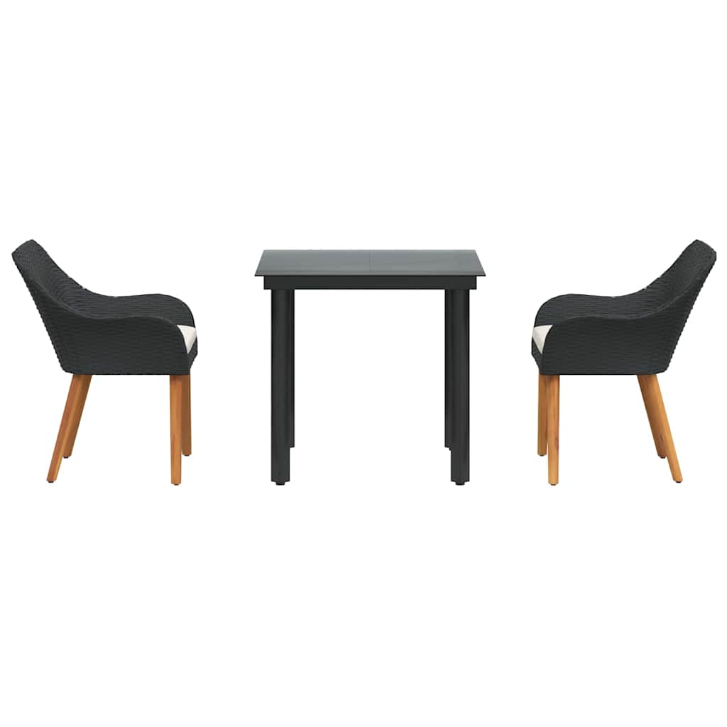 Garten Essgruppe 3 stk. Schwarz Poly-Rattan