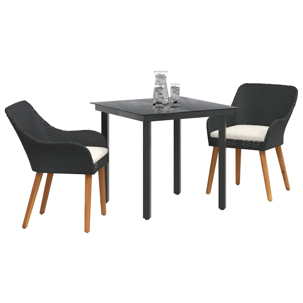 Garten Essgruppe 3 stk. Schwarz Poly-Rattan